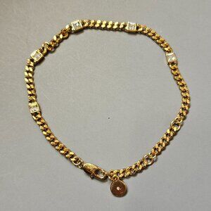 Alex and Ani April Birthstone Curb Chain Bracelet Goldtone Clear Crystal